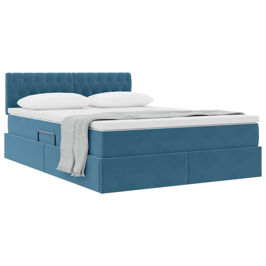 Lit de Rangement avec matelas Bleu foncé 140 x 190 cm Velours - 3