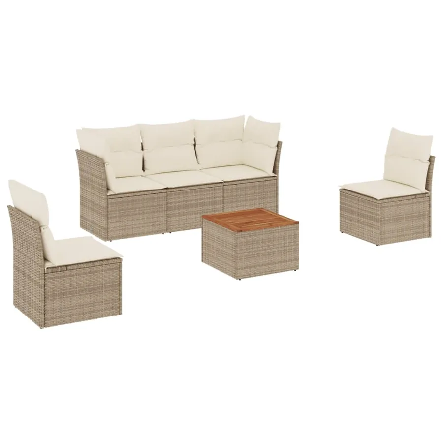 Salon de jardin avec coussins 6 pcs beige résine tressée - 2