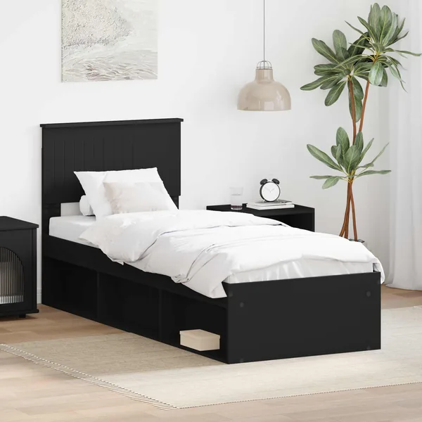 Cadre de lit avec tête de lit Noir 75 x 190 cm Pin massif