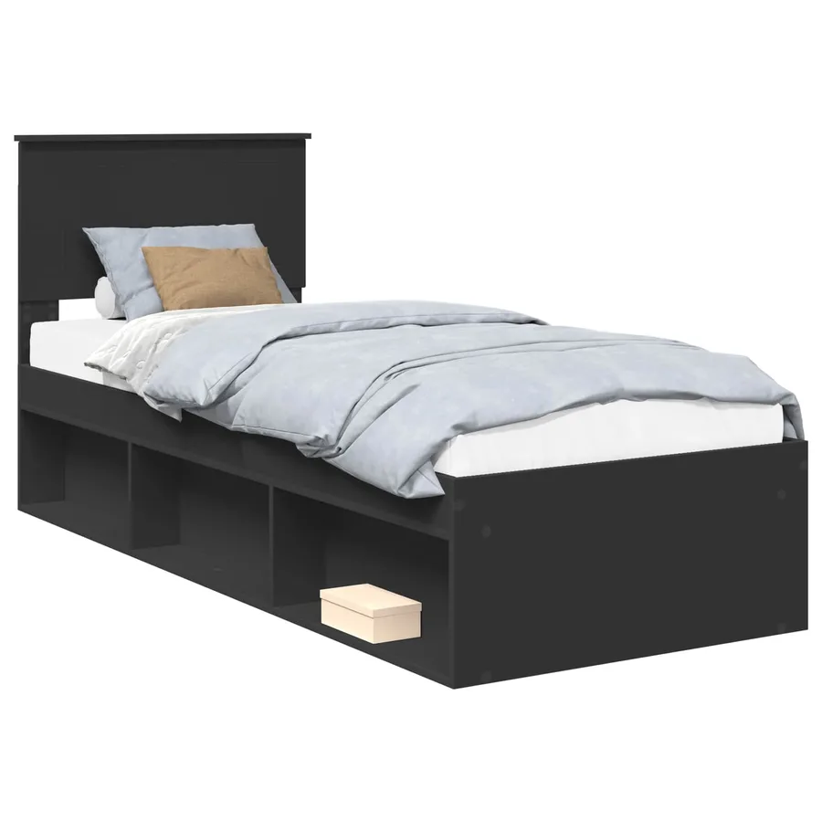 Cadre de lit avec tête de lit Noir 75 x 190 cm Pin massif - 2