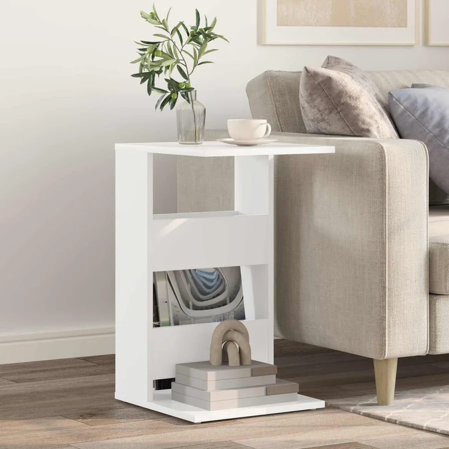 Table d'appoint Blanc 40 x 35 x 60,5 cm Bois d'ingénierie