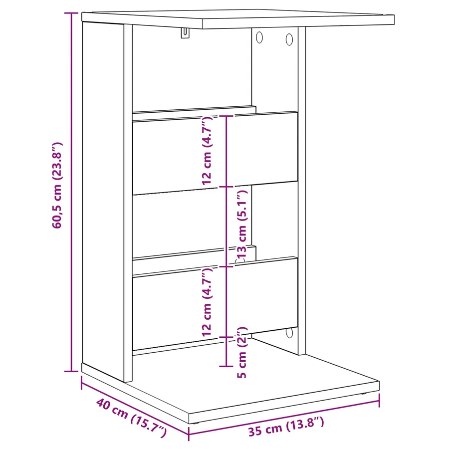 Table d'appoint Blanc 40 x 35 x 60,5 cm Bois d'ingénierie - 12