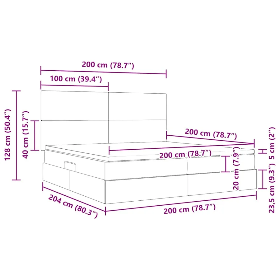Lit avec rangement et matelas Gris clair 200 x 200 cm Velours - 15