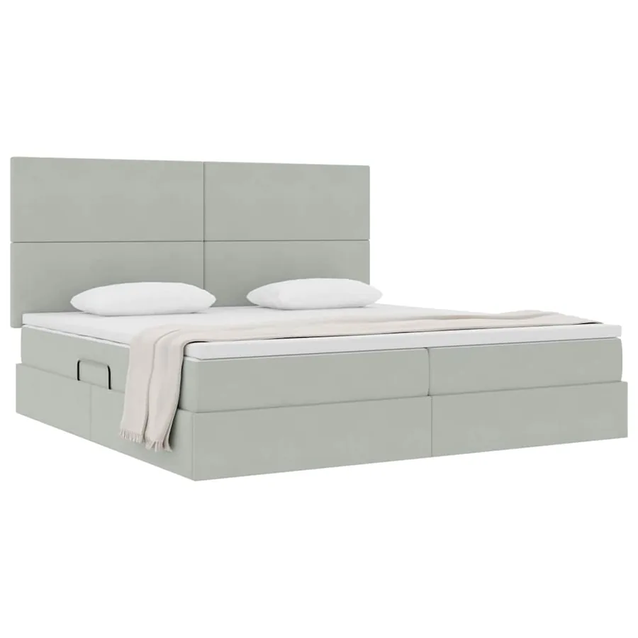 Lit avec rangement et matelas Gris clair 200 x 200 cm Velours - 3