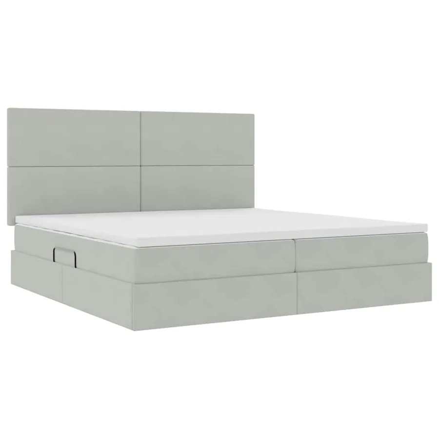 Lit avec rangement et matelas Gris clair 200 x 200 cm Velours - 5