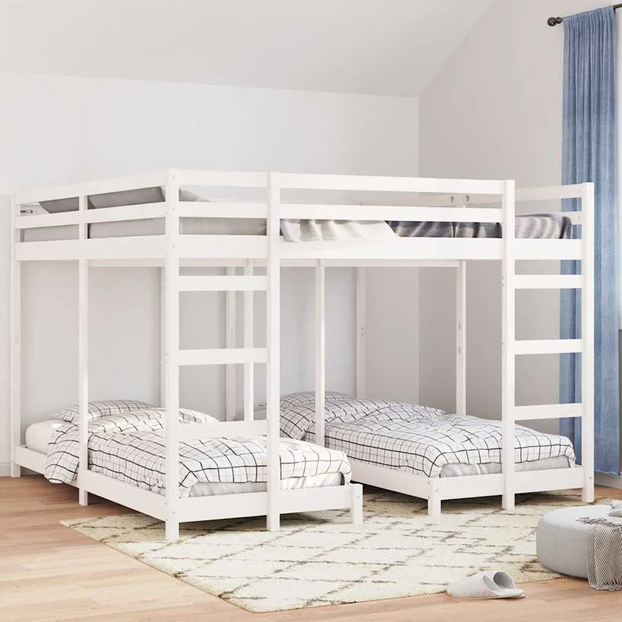 Cadre de lit superposé triple Blanc 200 x 200 cm Pin massif