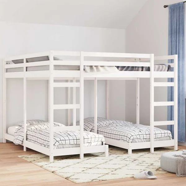 Cadre de lit superposé triple Blanc 200 x 200 cm Pin massif
