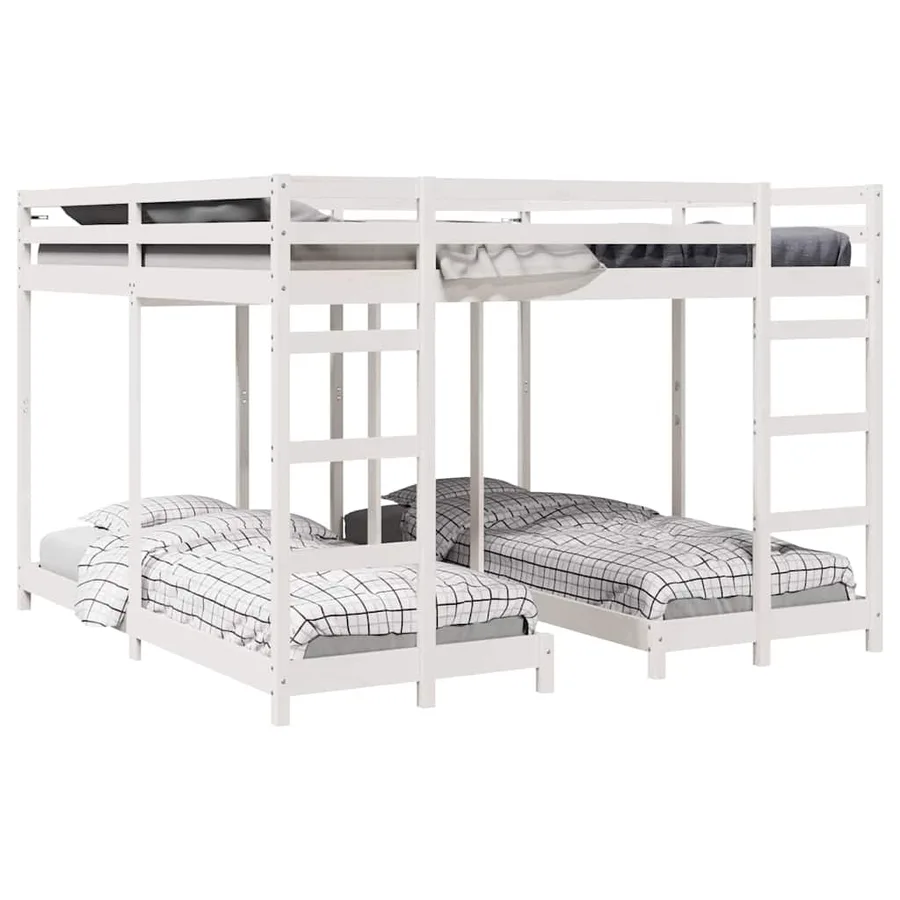 Cadre de lit superposé triple Blanc 200 x 200 cm Pin massif - 2