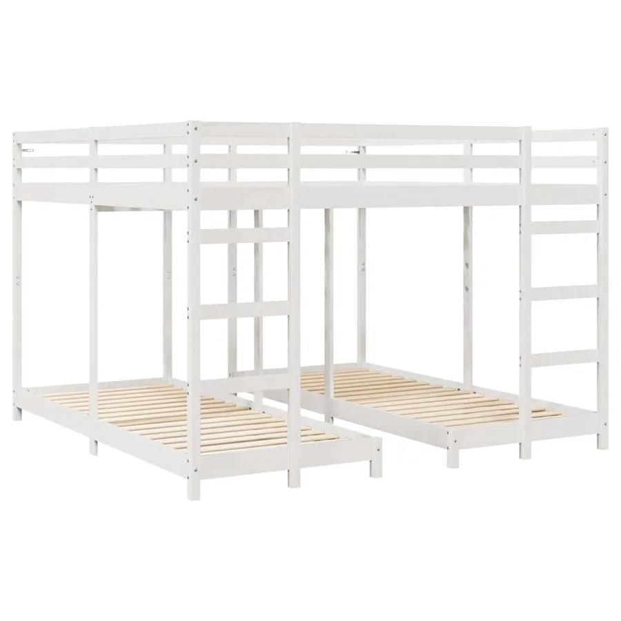 Cadre de lit superposé triple Blanc 200 x 200 cm Pin massif - 3