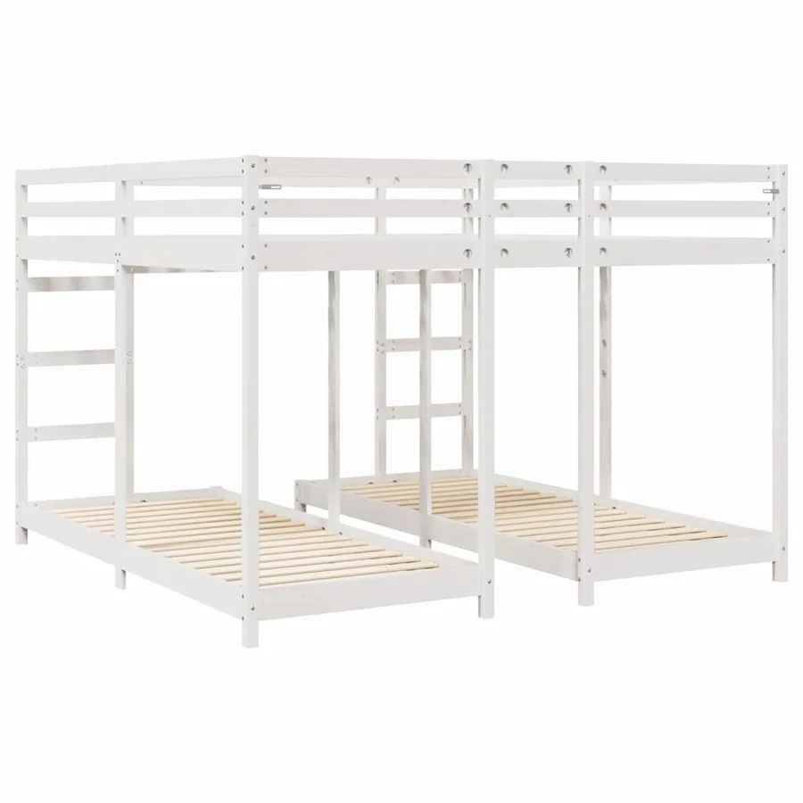 Cadre de lit superposé triple Blanc 200 x 200 cm Pin massif - 6