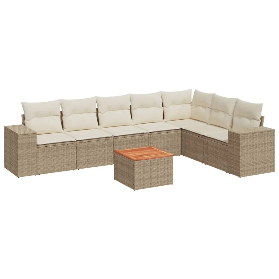 Salon de jardin avec coussins 8 pcs beige résine tressée - 2