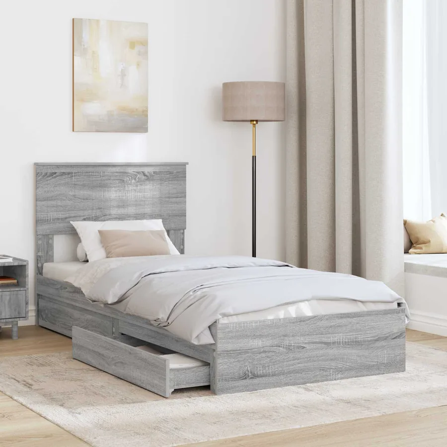 Lit de Rangement Gris Sonoma 90 x 200 cm Bois d'ingénierie - 3