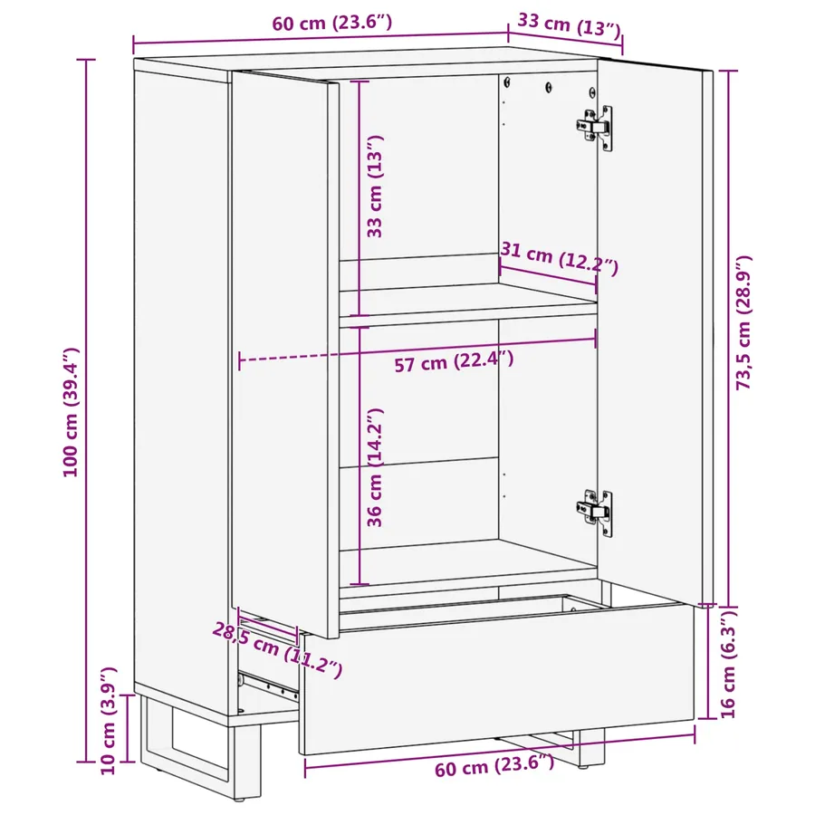 Buffet de Rangement avec stockage Marron 60 x 33 x 100 cm - 12
