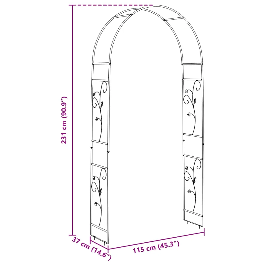Arche de jardin Floral Noir 115 x 37 x 231 cm - 9