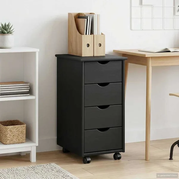 Cabinet roulant Gris 34 x 39 x 65,5 cm Bois de Pin Massif