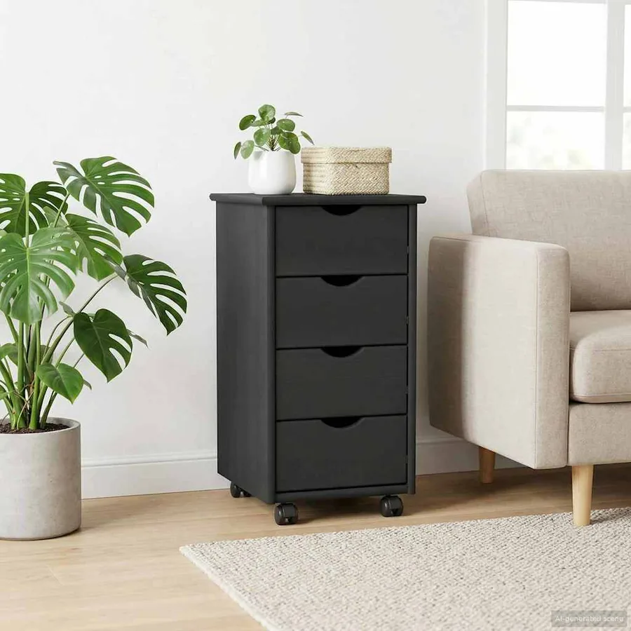 Cabinet roulant Gris 34 x 39 x 65,5 cm Bois de Pin Massif - 3