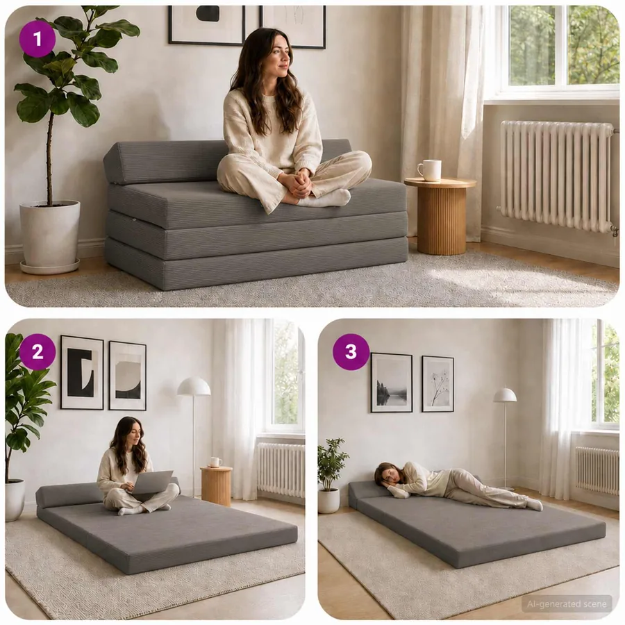 Canapé-lit pliable Gris clair 120 x 60 x 49 cm Tissu - 7