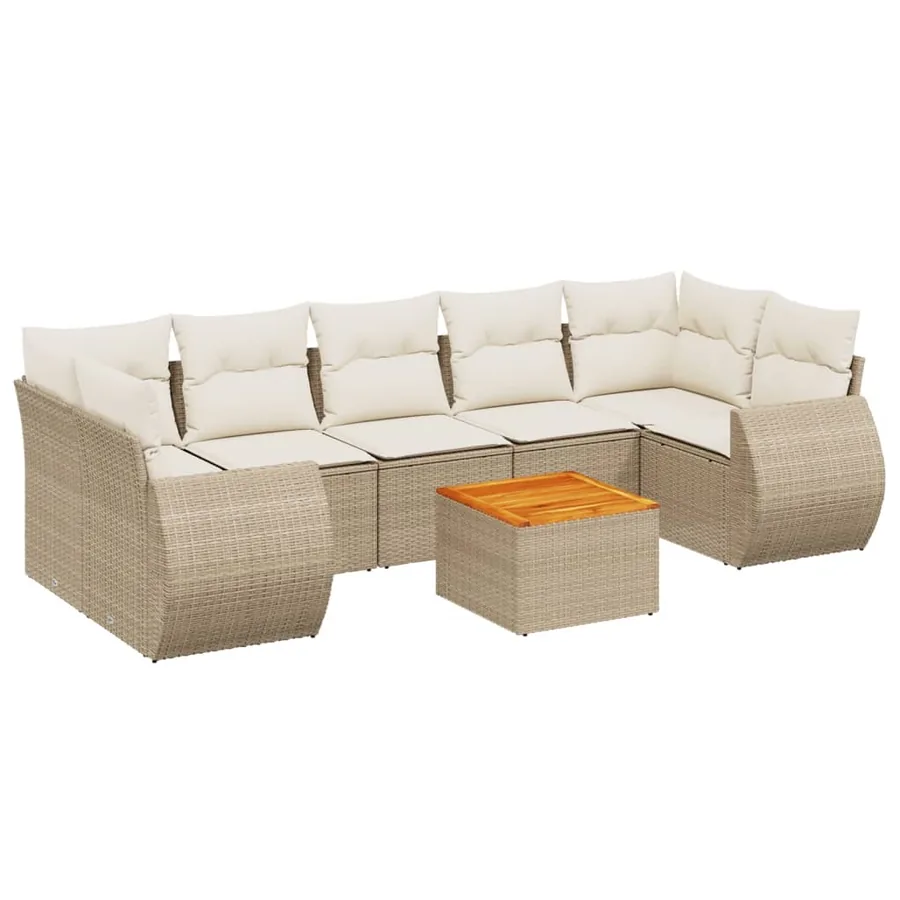 Salon de jardin avec coussins 8 pcs beige résine tressée - 2