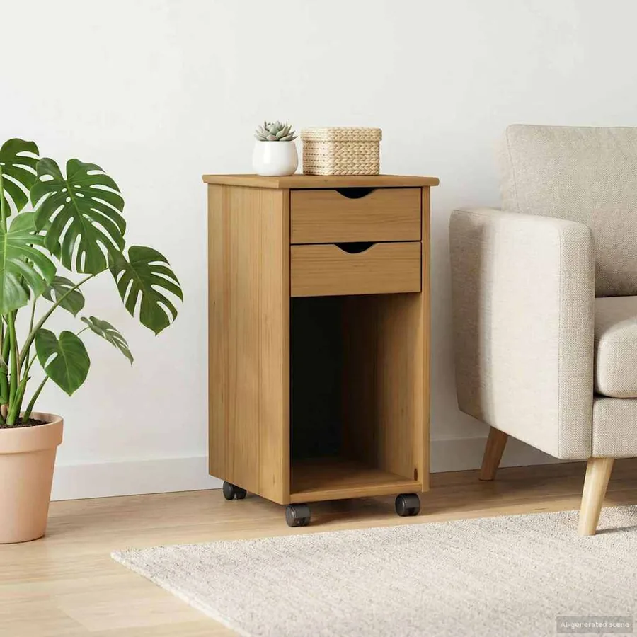 Cabinet roulant Brun Miel 34 x 39 x 65,5 cm Pin massif - 3