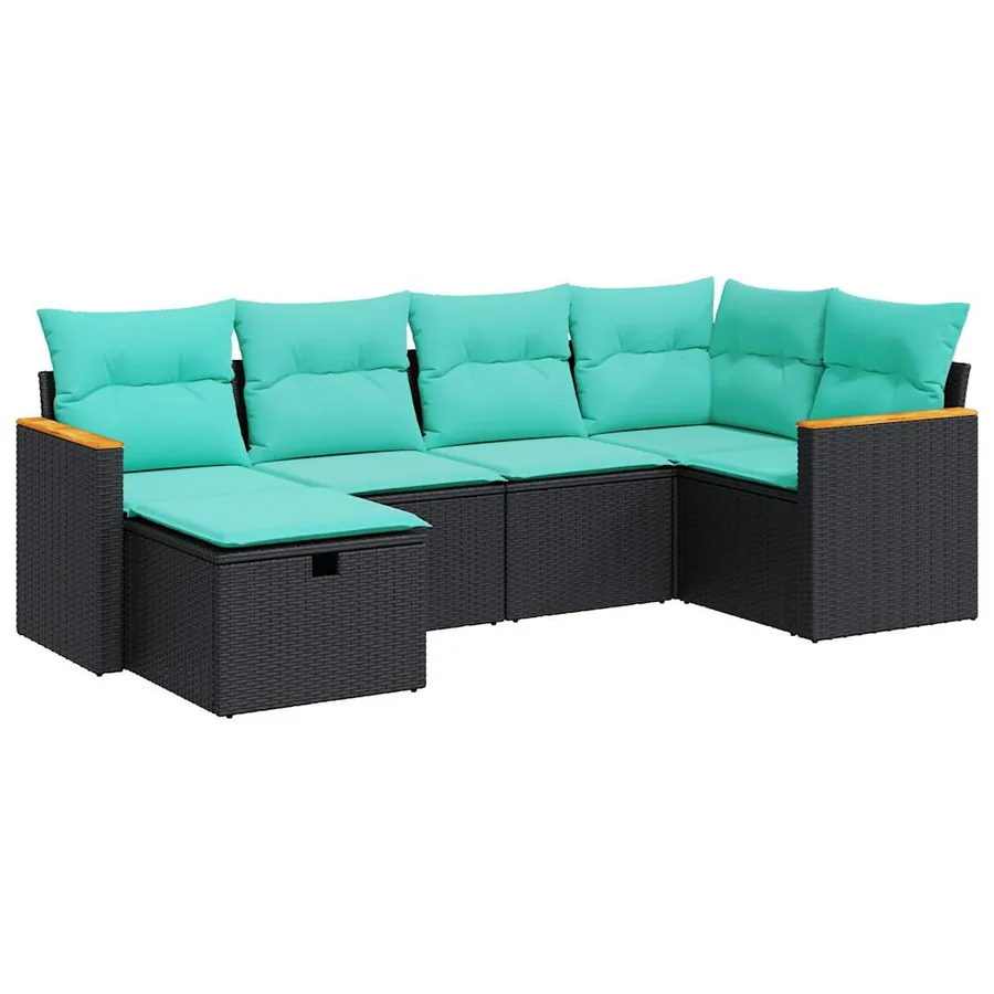 Salon de jardin 6 pcs avec coussins noir résine tressée - 2