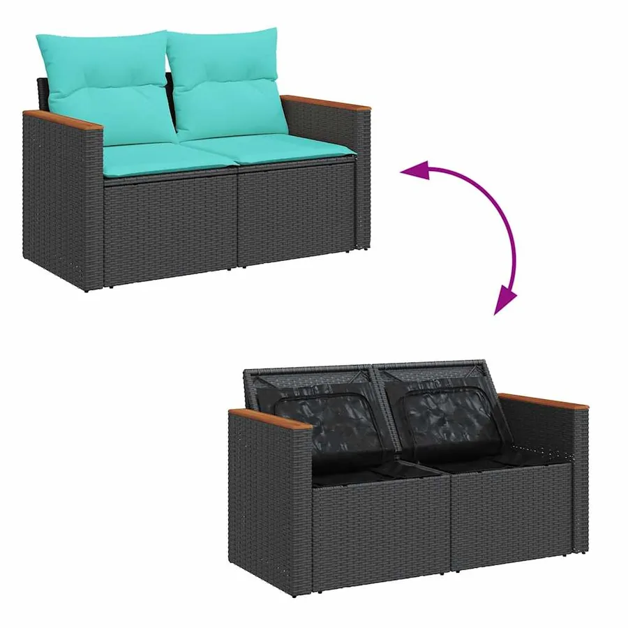 Salon de jardin 6 pcs avec coussins noir résine tressée - 9