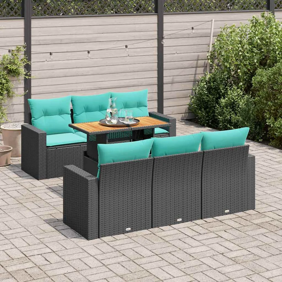 Salon de jardin 7 pcs avec coussins noir résine tressée 55 x 62 x 69 cm - 67,2 kg