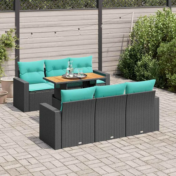 Salon de jardin 7 pcs avec coussins noir résine tressée 55 x 62 x 69 cm - 67,2 kg