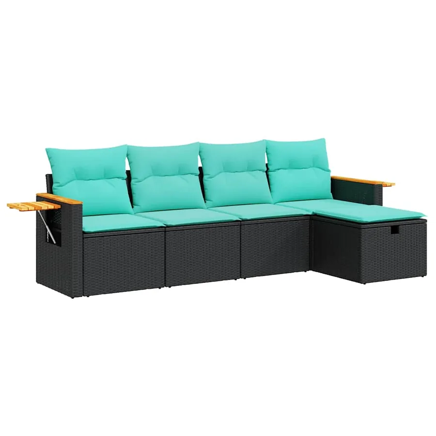 Salon de jardin 5 pcs avec coussins noir résine tressée - 2
