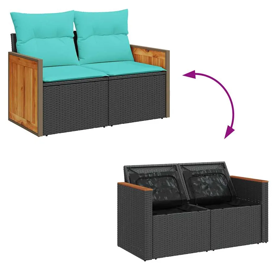 Salon de jardin 6 pcs avec coussins noir résine tressée - 8