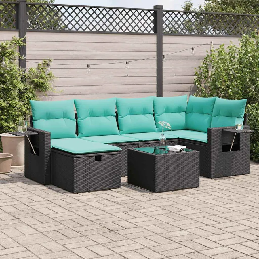 Salon de jardin 7 pcs avec coussins noir résine tressée 55 x 62 x 69 cm - 61,2 kg