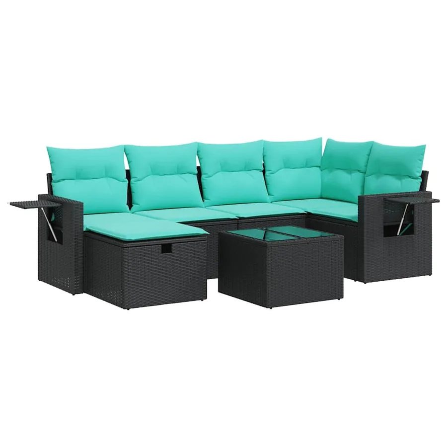 Salon de jardin 7 pcs avec coussins noir résine tressée 55 x 62 x 69 cm - 61,2 kg - 2