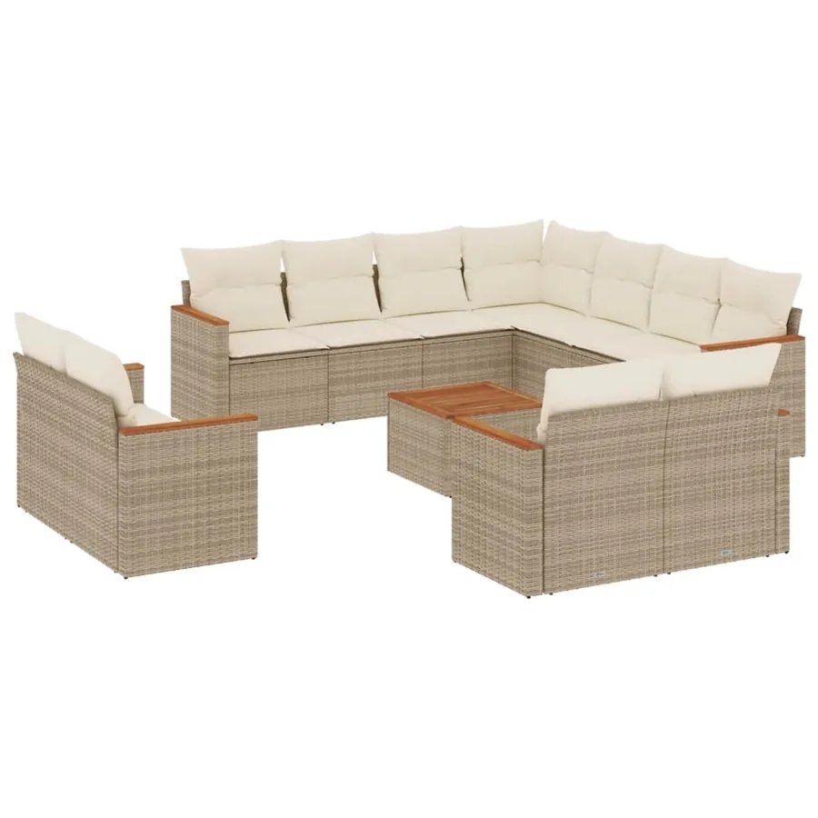Salon de jardin avec coussins 12 pcs beige résine tressée - 2