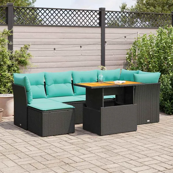 Salon de jardin 7 pcs avec coussins noir résine tressée 55 x 62 x 69 cm - 66,6 kg