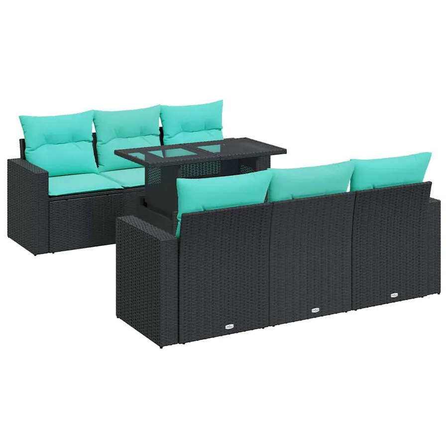 Salon de jardin avec coussins 7 pcs noir résine tressée acacia - 2