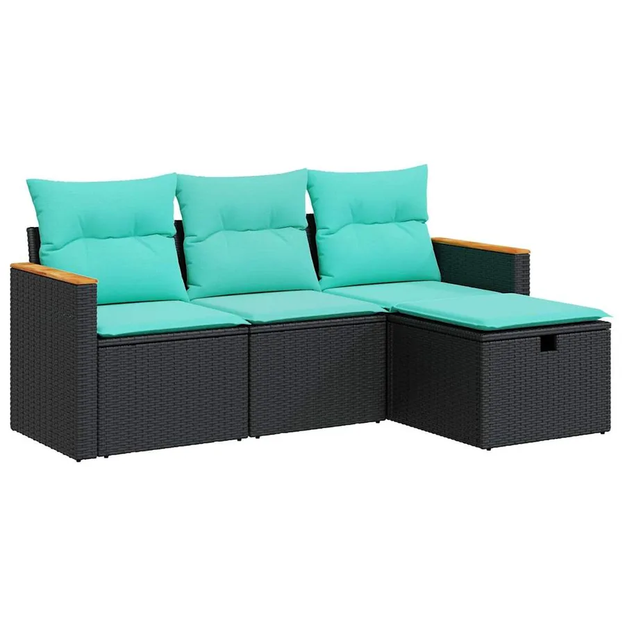Salon de jardin 4 pcs avec coussins noir résine tressée - 2
