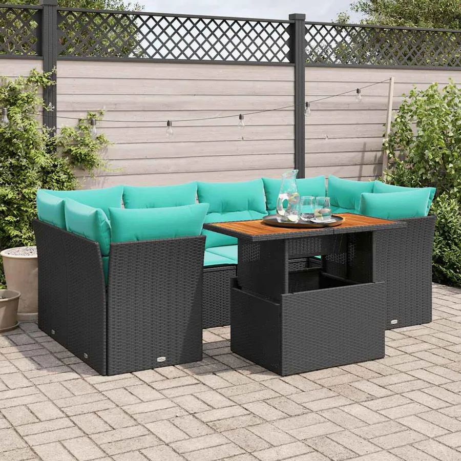 Salon de jardin 7 pcs avec coussins noir résine tressée 55 x 62 x 69 cm - 69,2 kg