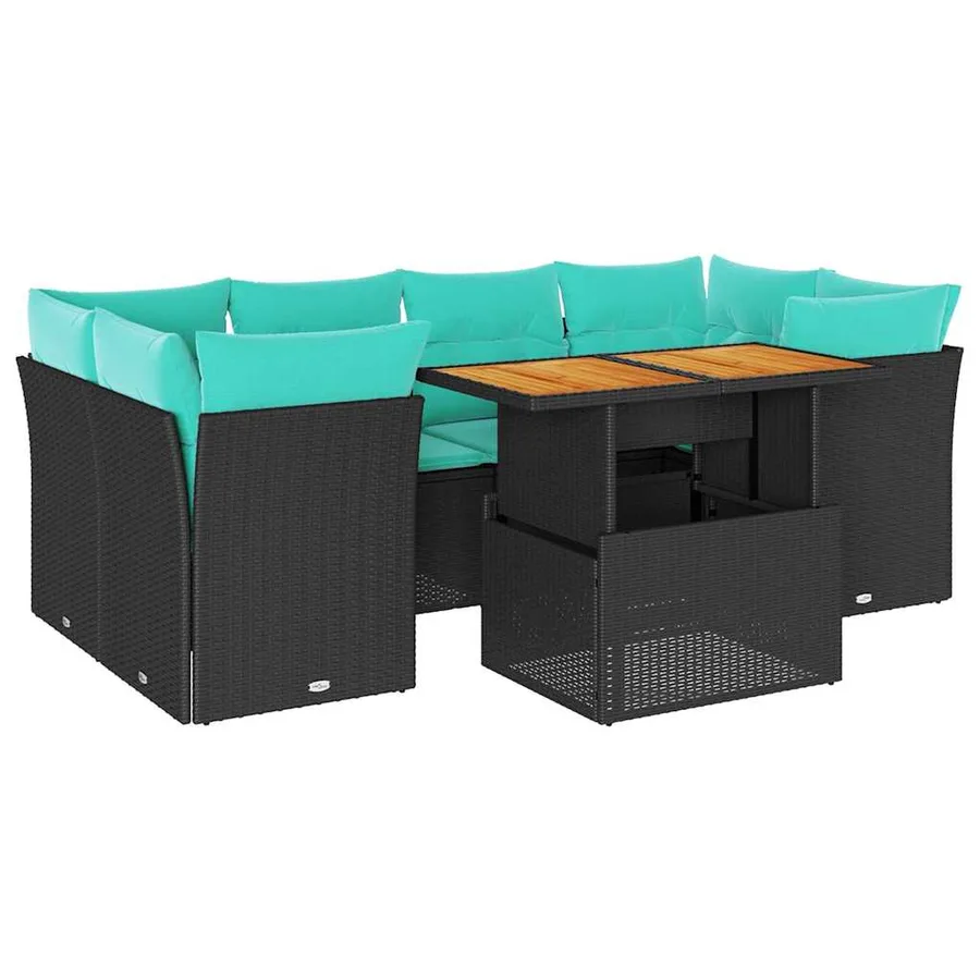 Salon de jardin 7 pcs avec coussins noir résine tressée 55 x 62 x 69 cm - 69,2 kg - 2