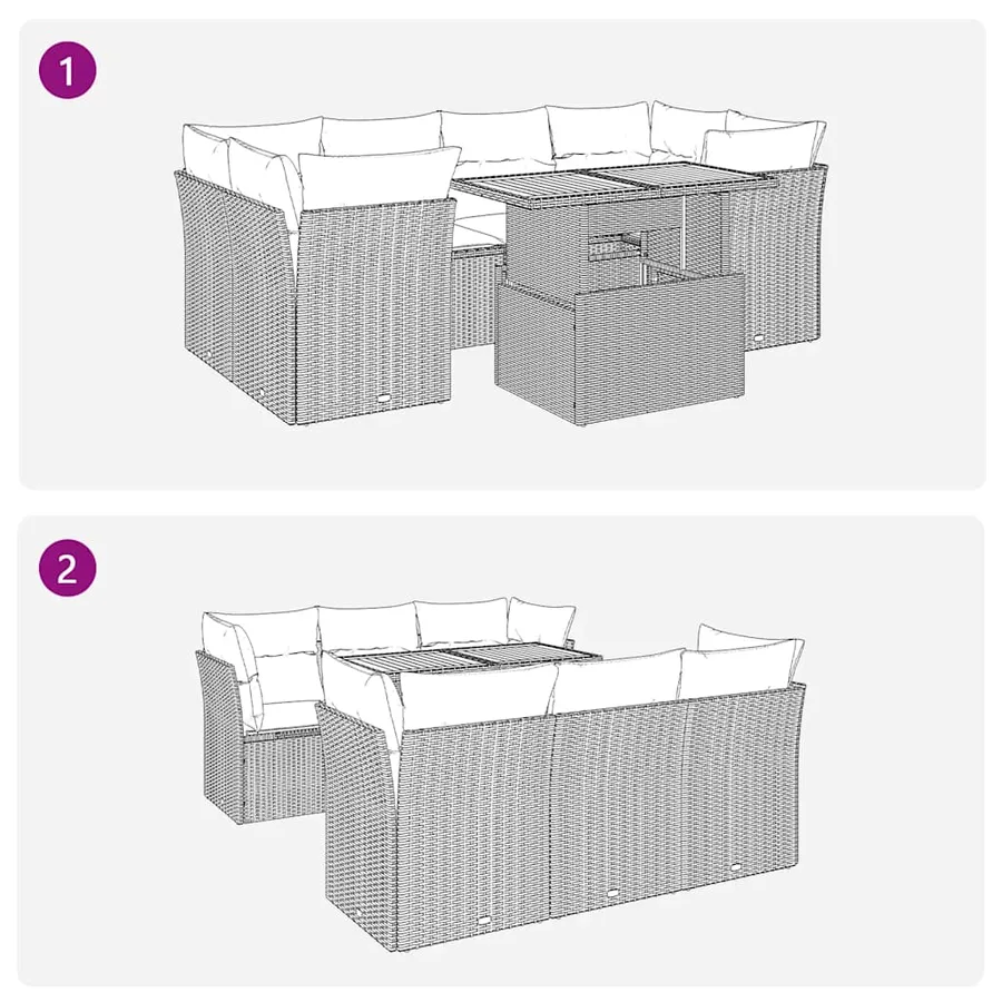 Salon de jardin 7 pcs avec coussins noir résine tressée 55 x 62 x 69 cm - 69,2 kg - 9