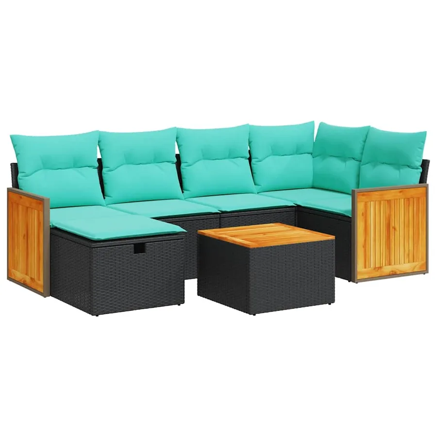 Salon de jardin 7 pcs avec coussins noir résine tressée 55 x 62 x 69 cm - 61,6 kg - 2