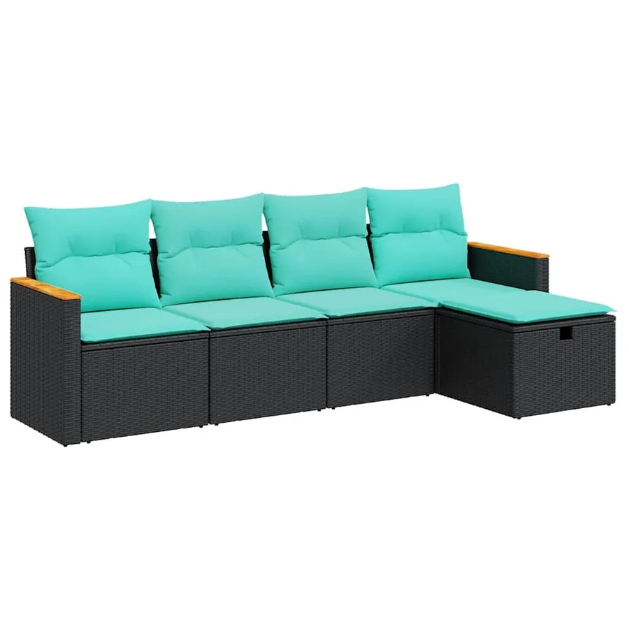 Salon de jardin 5 pcs avec coussins noir résine tressée - 2