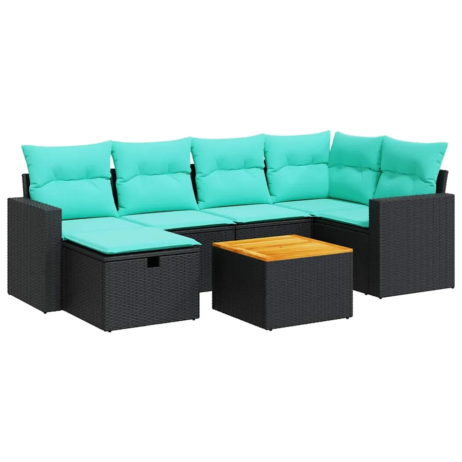 Salon de jardin 7 pcs avec coussins noir résine tressée 55 x 62 x 69 cm - 59,0 kg - 2