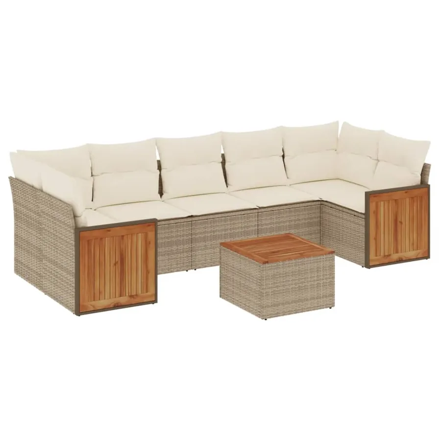 Salon de jardin avec coussins 8 pcs beige résine tressée - 2
