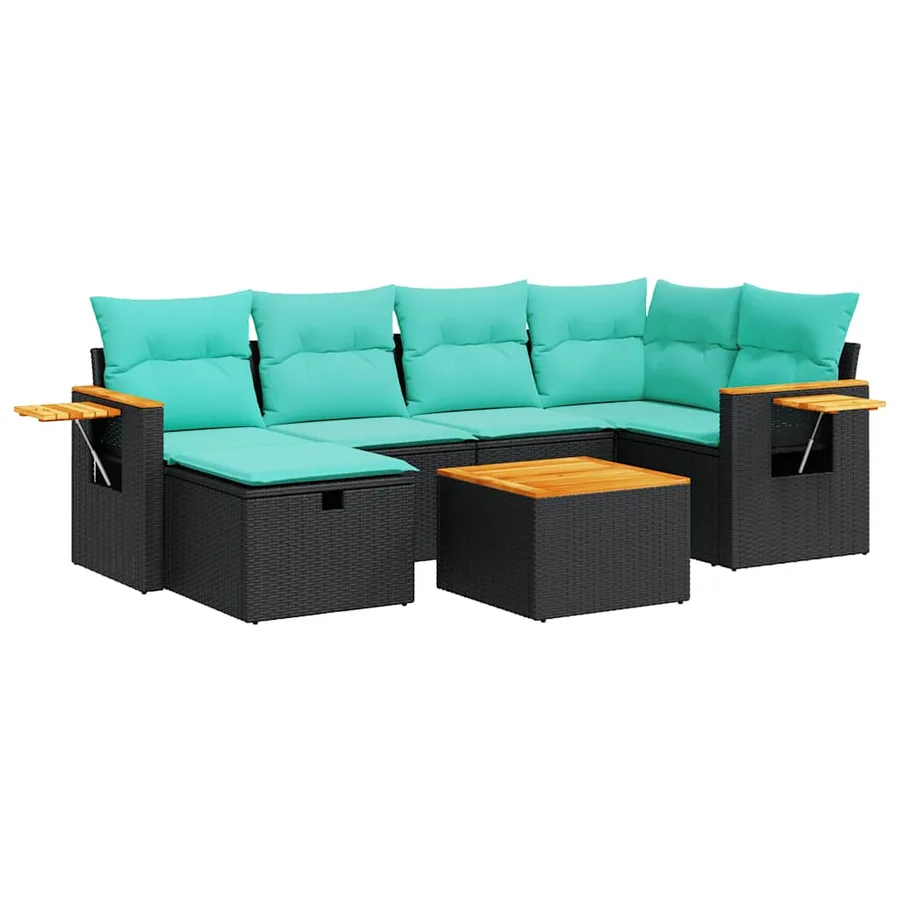 Salon de jardin 7 pcs avec coussins noir résine tressée 55 x 62 x 69 cm - 61,6 kg - 2