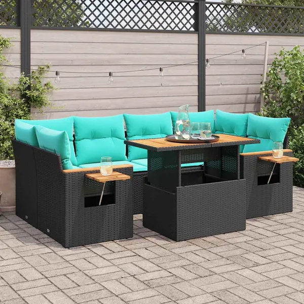 Salon de jardin 7 pcs avec coussins noir résine tressée 55 x 62 x 69 cm - 70,8 kg
