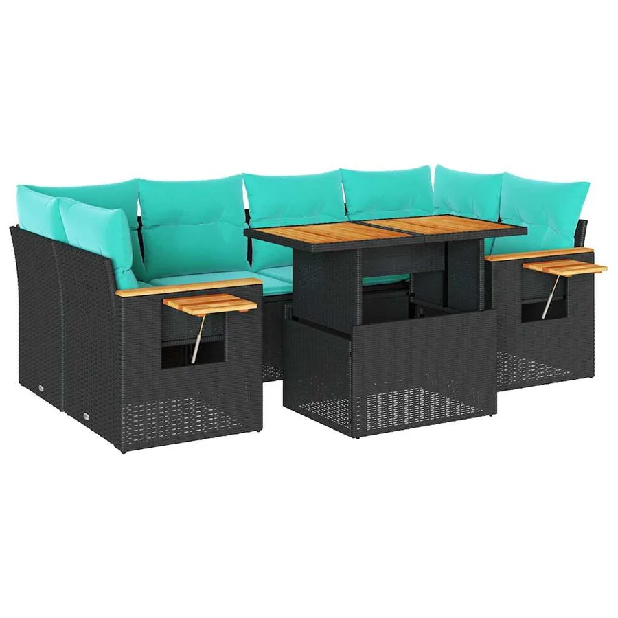 Salon de jardin 7 pcs avec coussins noir résine tressée 55 x 62 x 69 cm - 70,8 kg - 2