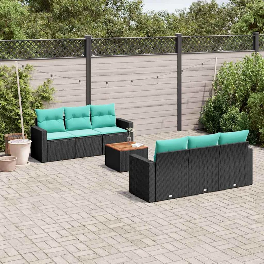 Salon de jardin 7 pcs avec coussins noir résine tressée 55 x 62 x 69 cm - 60,6 kg