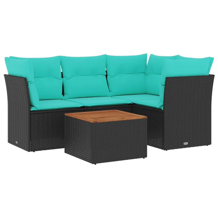 Salon de jardin 5 pcs avec coussins noir résine tressée - 2