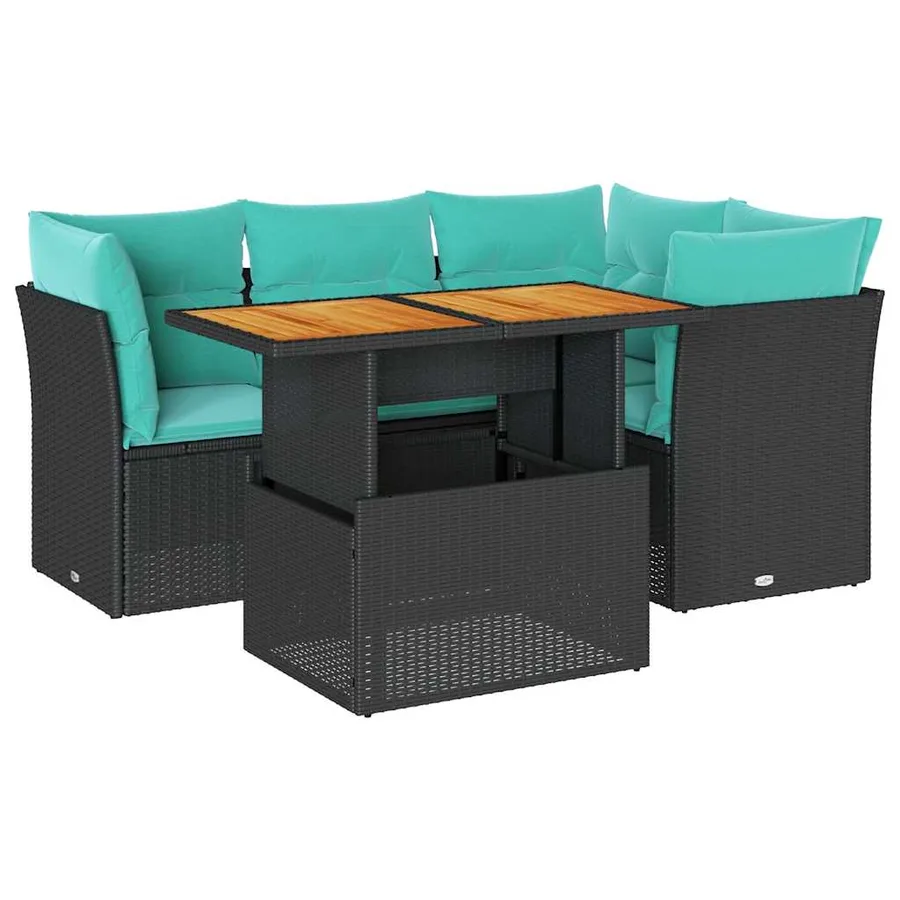 Salon de jardin 5 pcs avec coussins noir résine tressée - 2