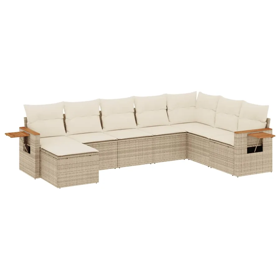Salon de jardin avec coussins 8 pcs beige résine tressée - 2