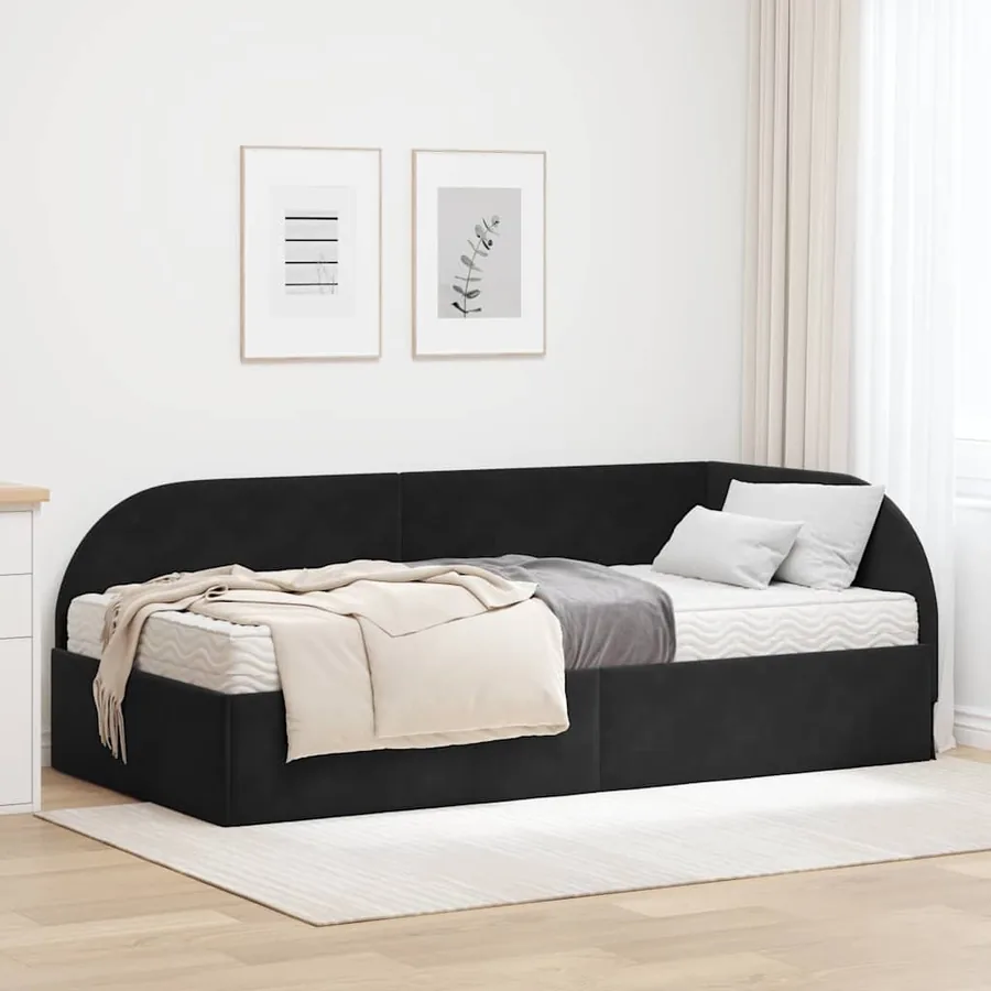 Cadre de lit d'angle avec matelas 2 pcs Noir Velours